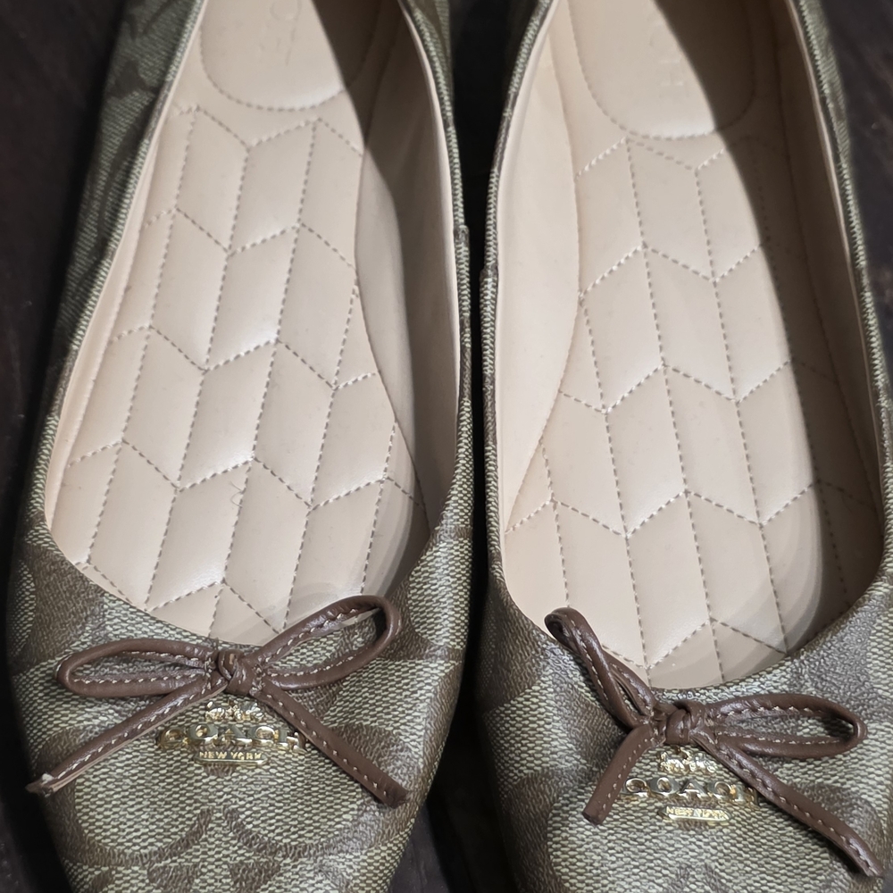 Coach Brown Signature Ballet Flats with Bow